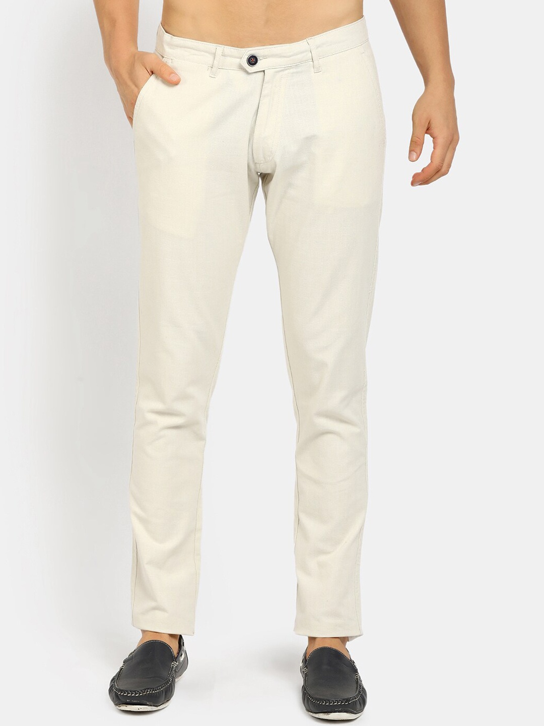 

V-Mart Men Cream-Coloured Classic Slim Fit Cotton Chinos Trousers