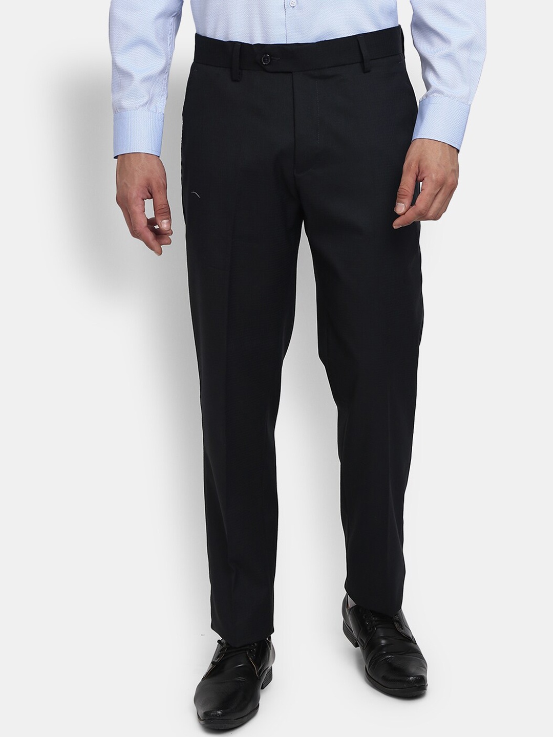

J White by Vmart Men Classic Slim Fit Cotton Formal Trousers, Navy blue