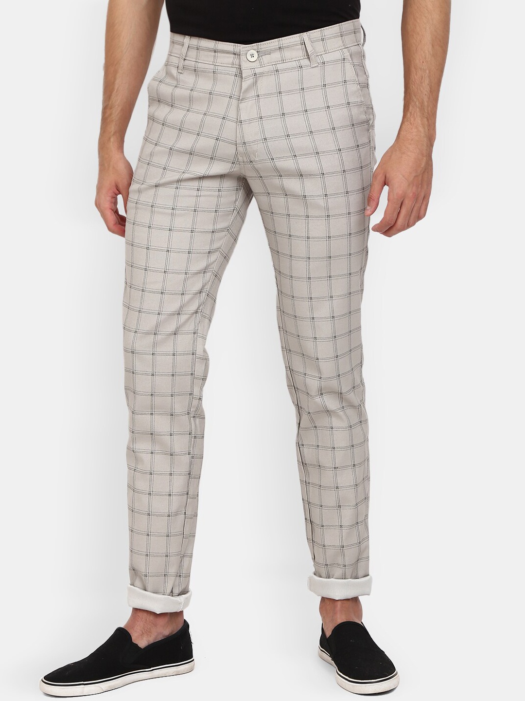 

V-Mart Men Grey Checked Classic Slim Fit Cotton Trousers