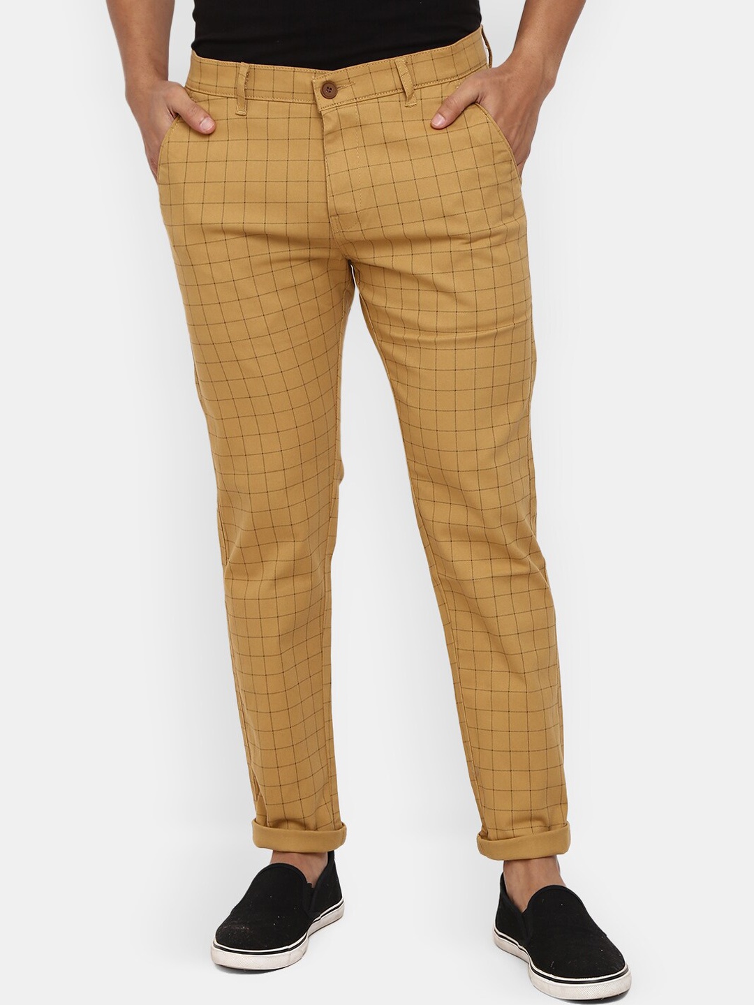 

V-Mart Men Khaki Checked Classic Cotton Trousers