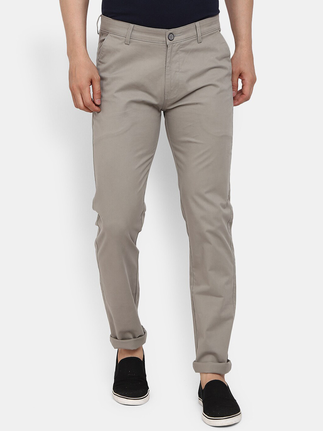 

V-Mart Men Classic Slim Fit Cotton Trousers, Taupe