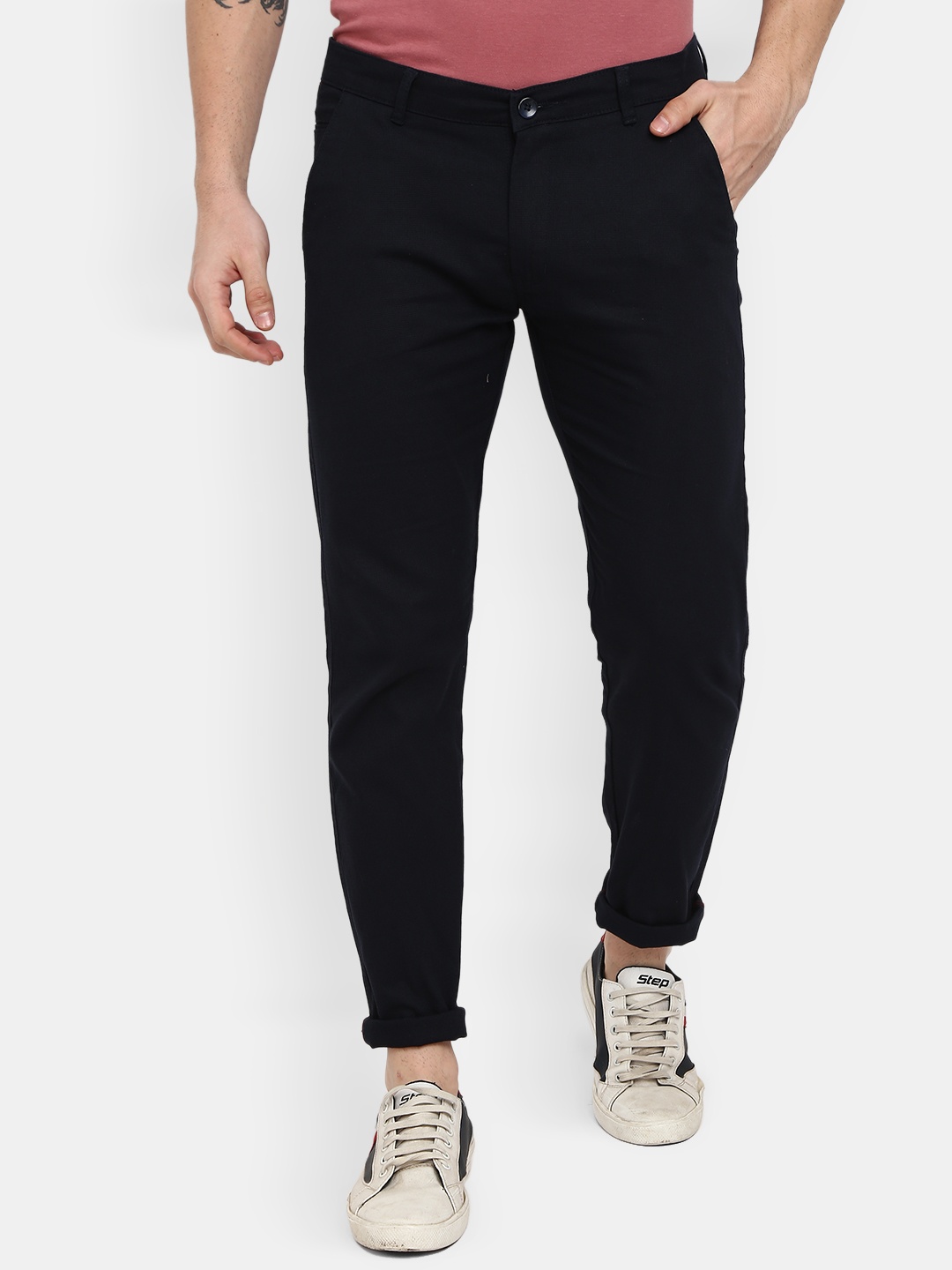 

V-Mart Men Solid Dobby Cotton Trouser, Black