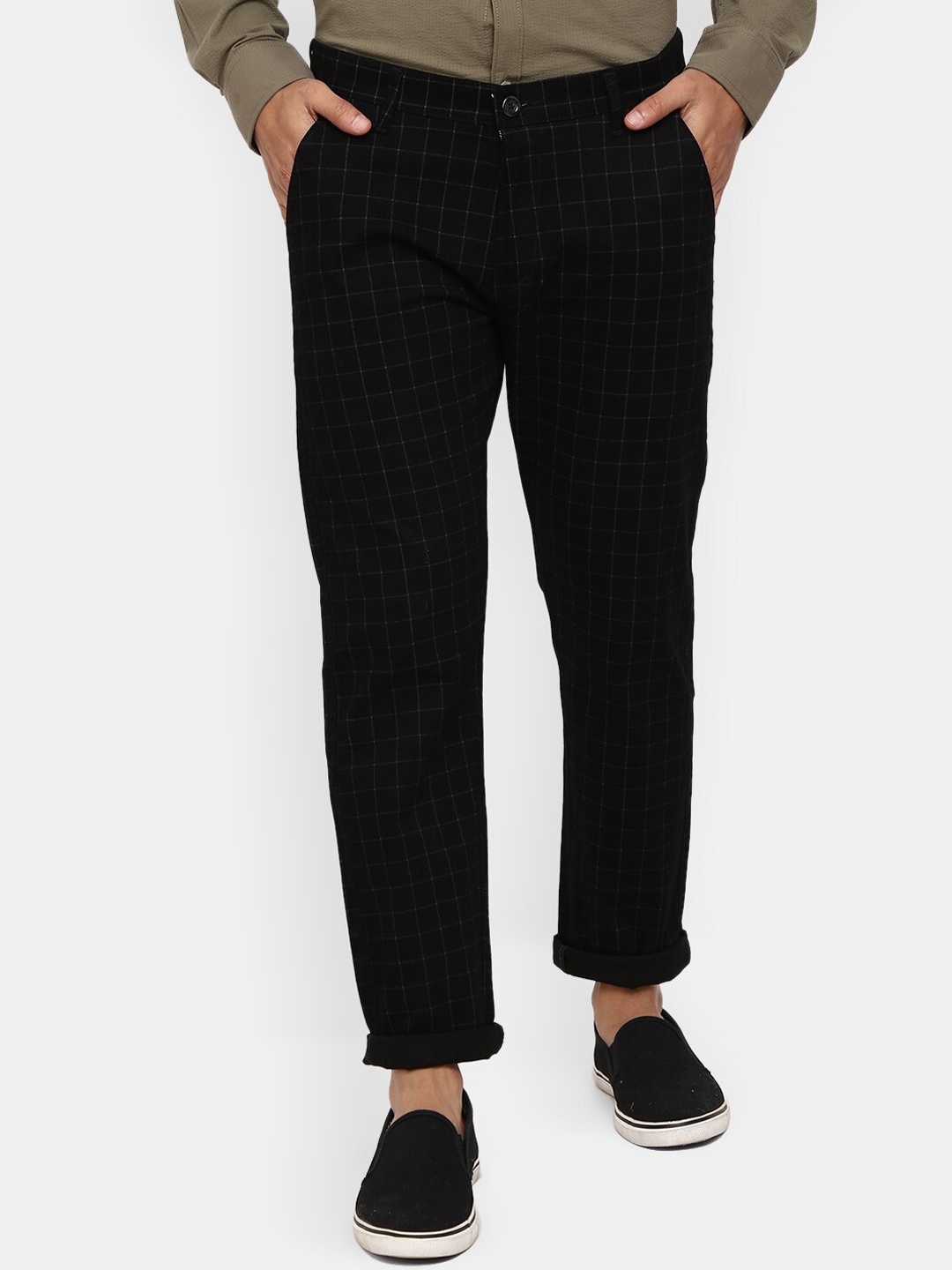 

V-Mart Men Black Checked Classic Cotton Trousers