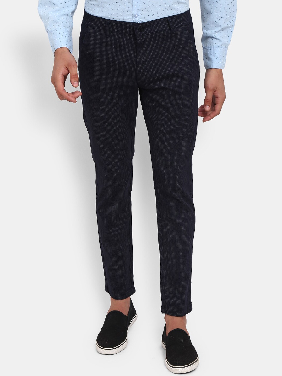 

V-Mart Men Navy Blue Checked Classic Cotton Trousers