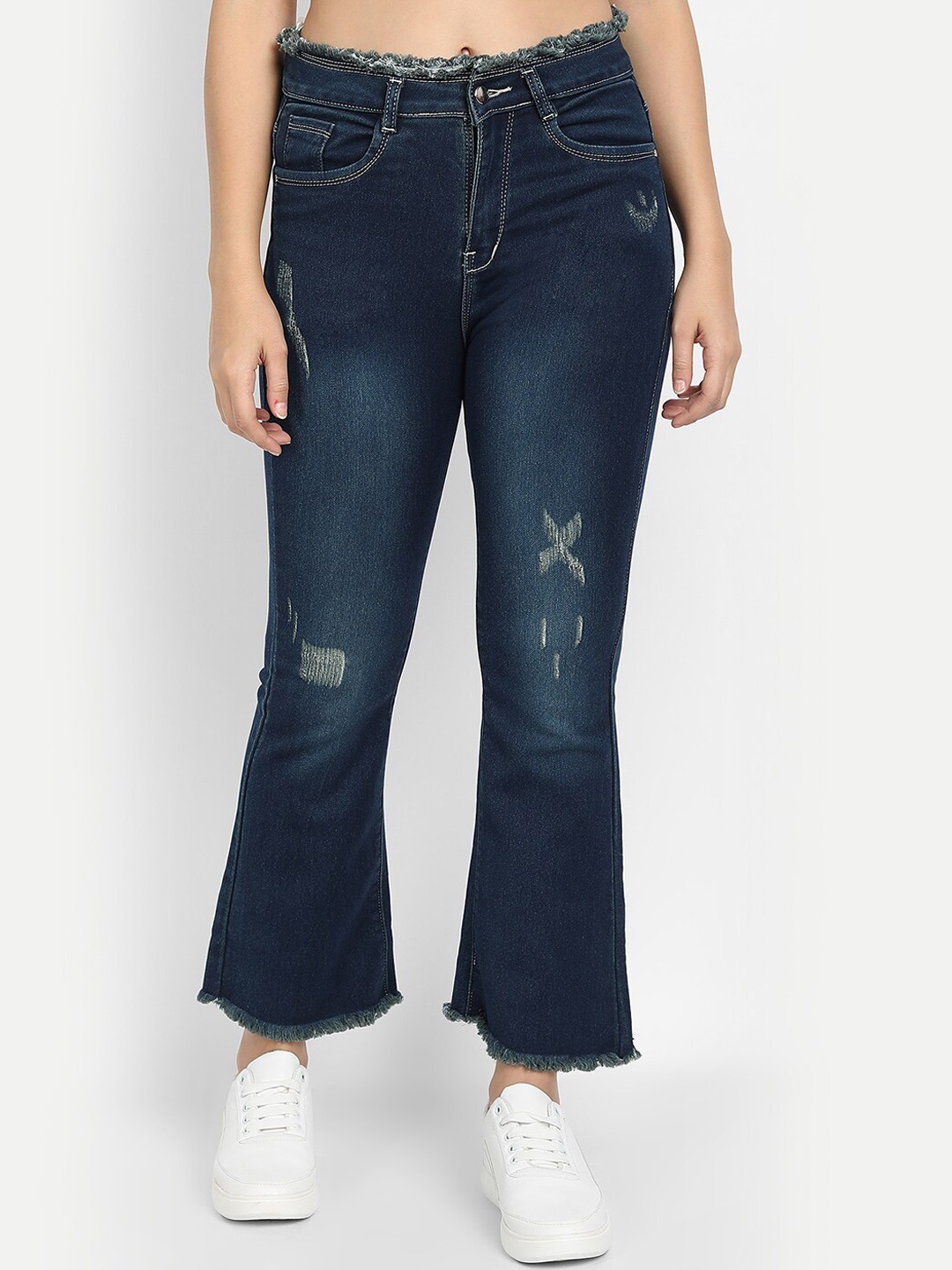 

River Of Design Jeans Women Blue Bootcut Mildly Distressed Light Fade Stretchable Jeans