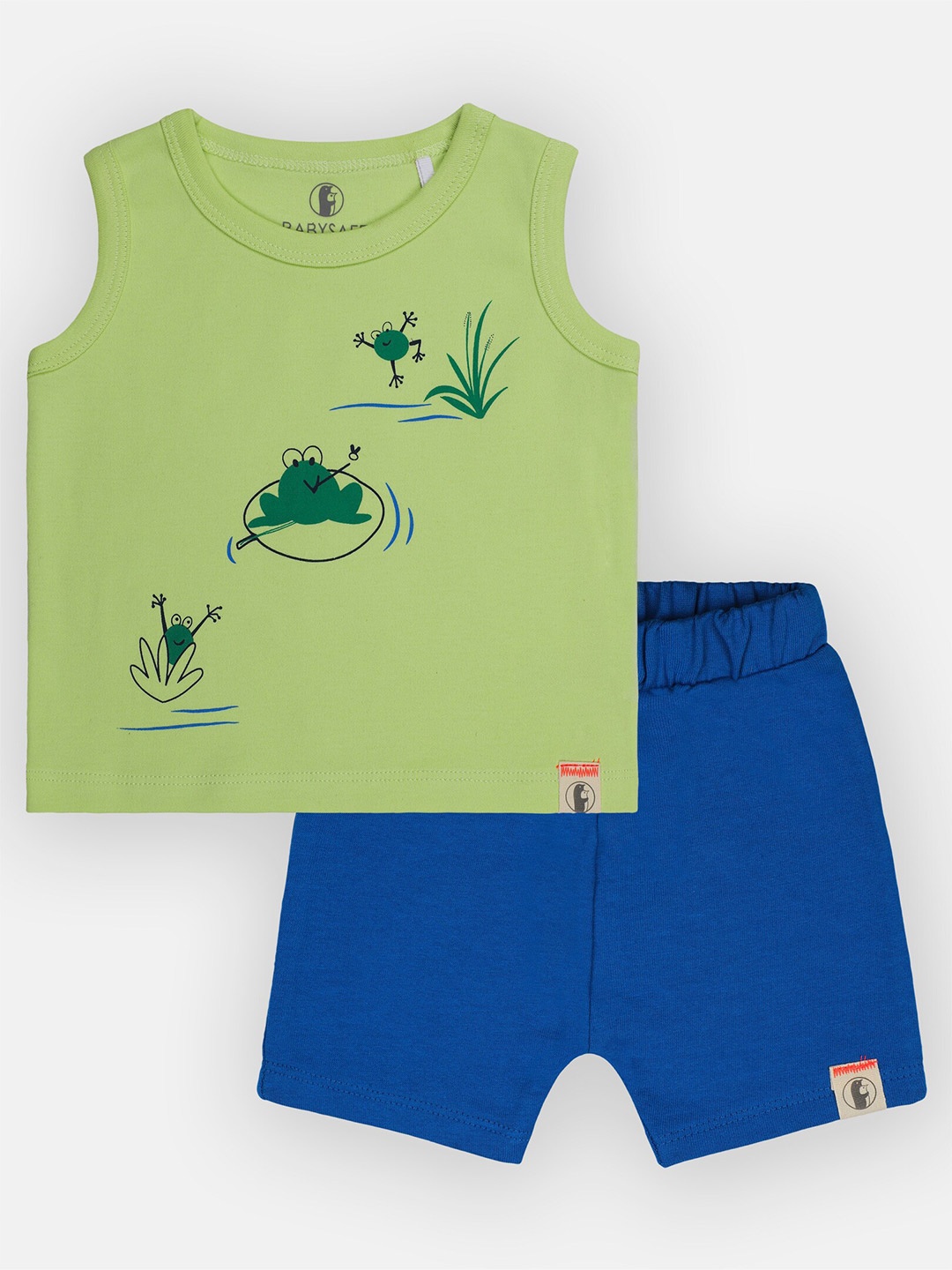 

Babysafe Kids Green & Blue Printed Pure Cotton T-shirt with Shorts Set
