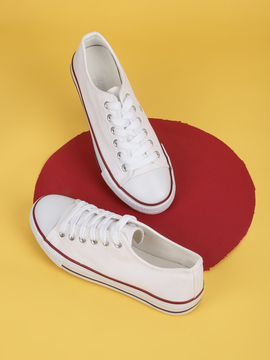 

Truffle Collection Women White Solid Lace-Up Canvas Sneakers