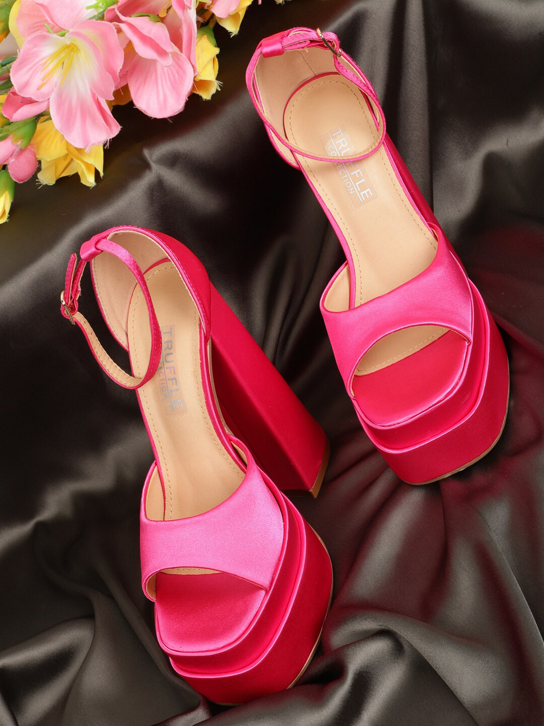 

Truffle Collection Block Canvas Sandals Heels, Pink