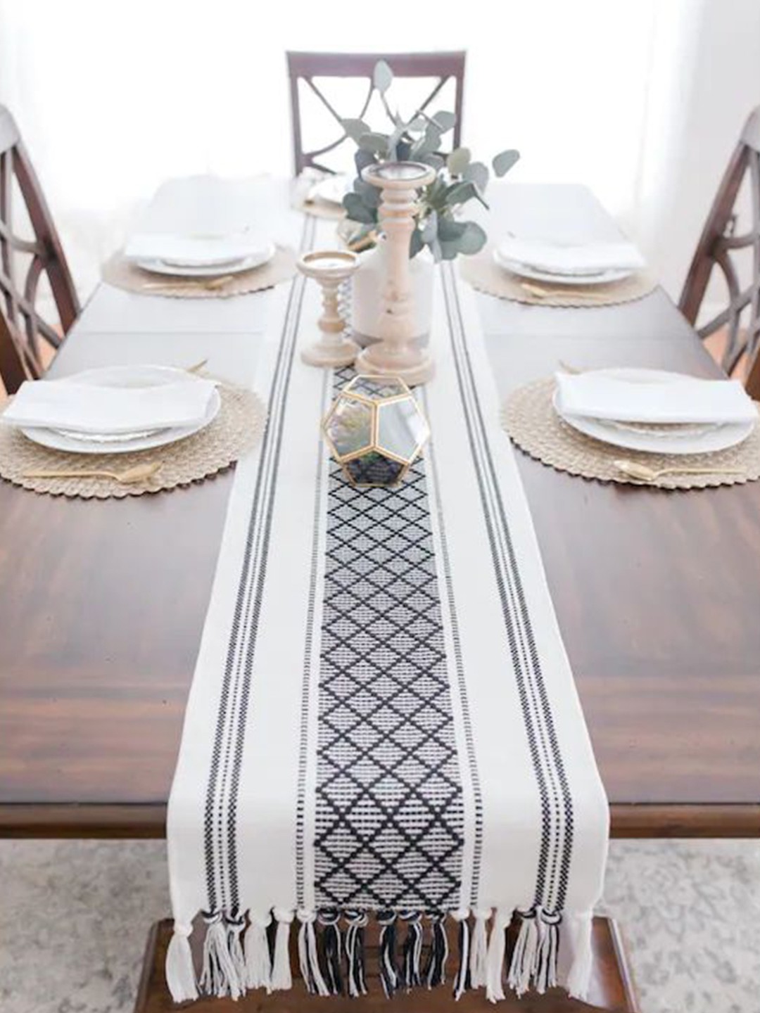 

THE little BIG STORE White & Striped Pure Cotton Woven Table Runner