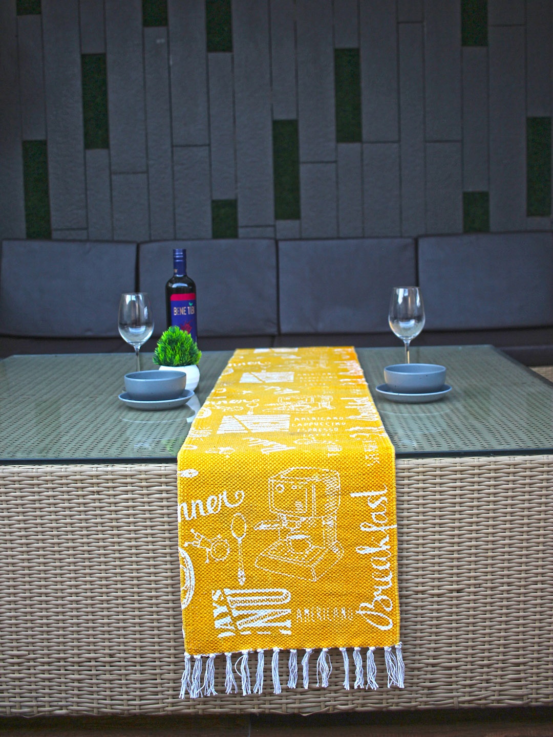 

THE little BIG STORE Yellow Hand Woven Cotton Runner