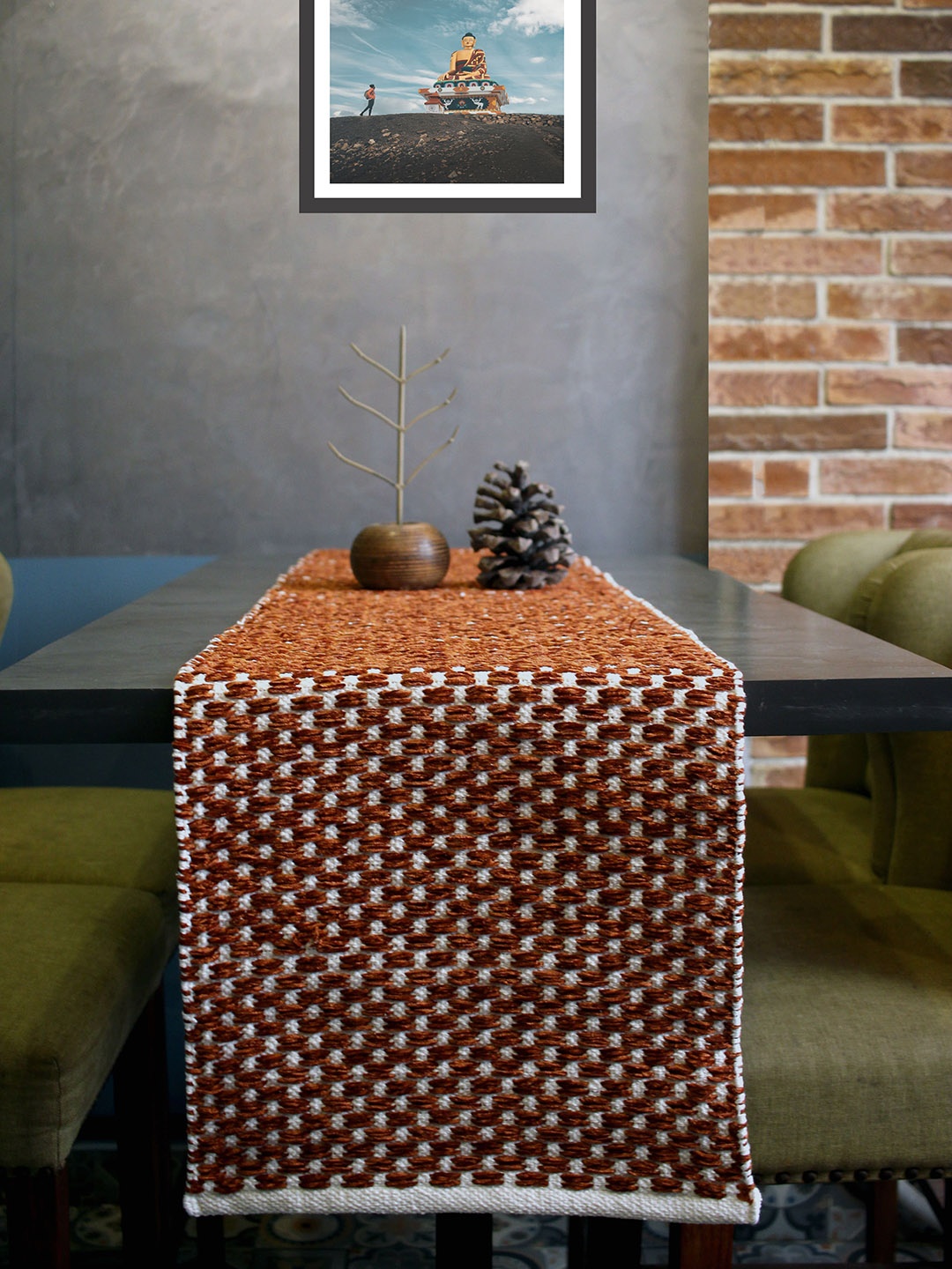 

THE little BIG STORE Rust Brown & White Woven Geometric Pure Cotton Runners