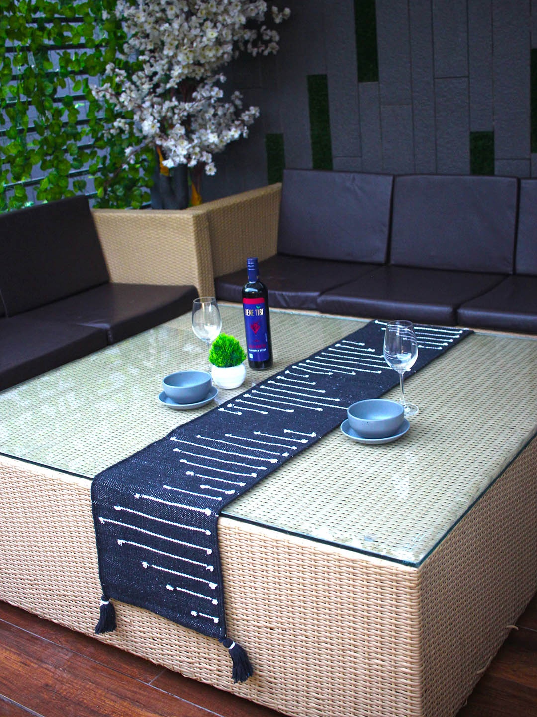

THE little BIG STORE Black Hand Woven Cotton Runner