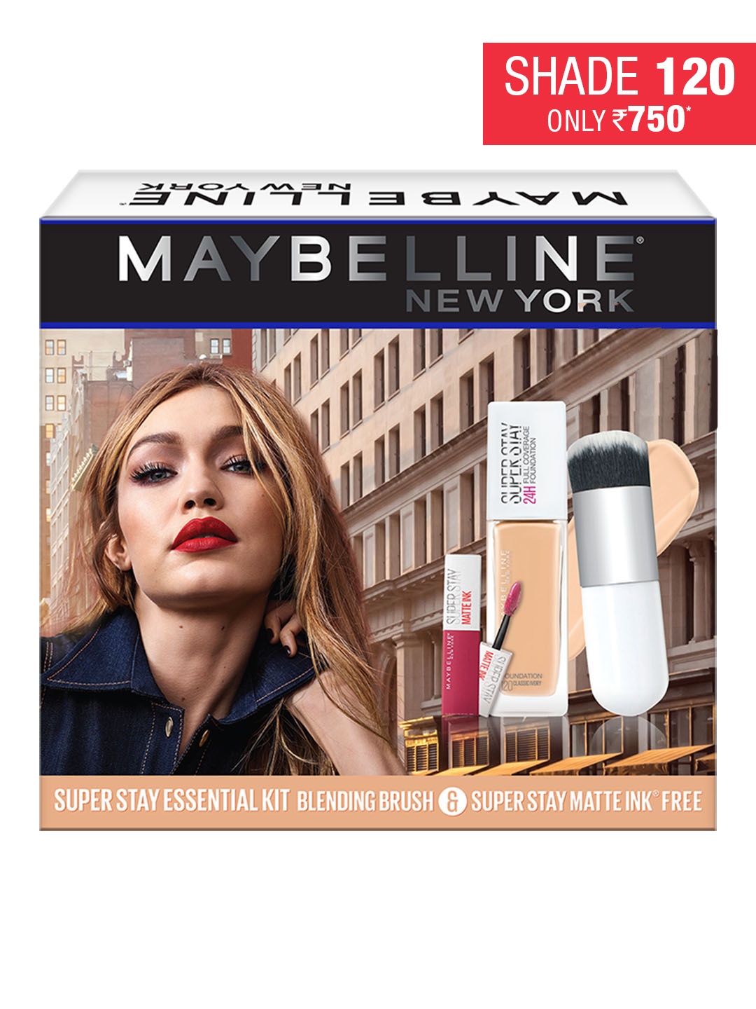 

Maybelline New York Super Stay Liquid Foundation 120 + Matte Mini Lipstick-Ruler + Brush, Beige