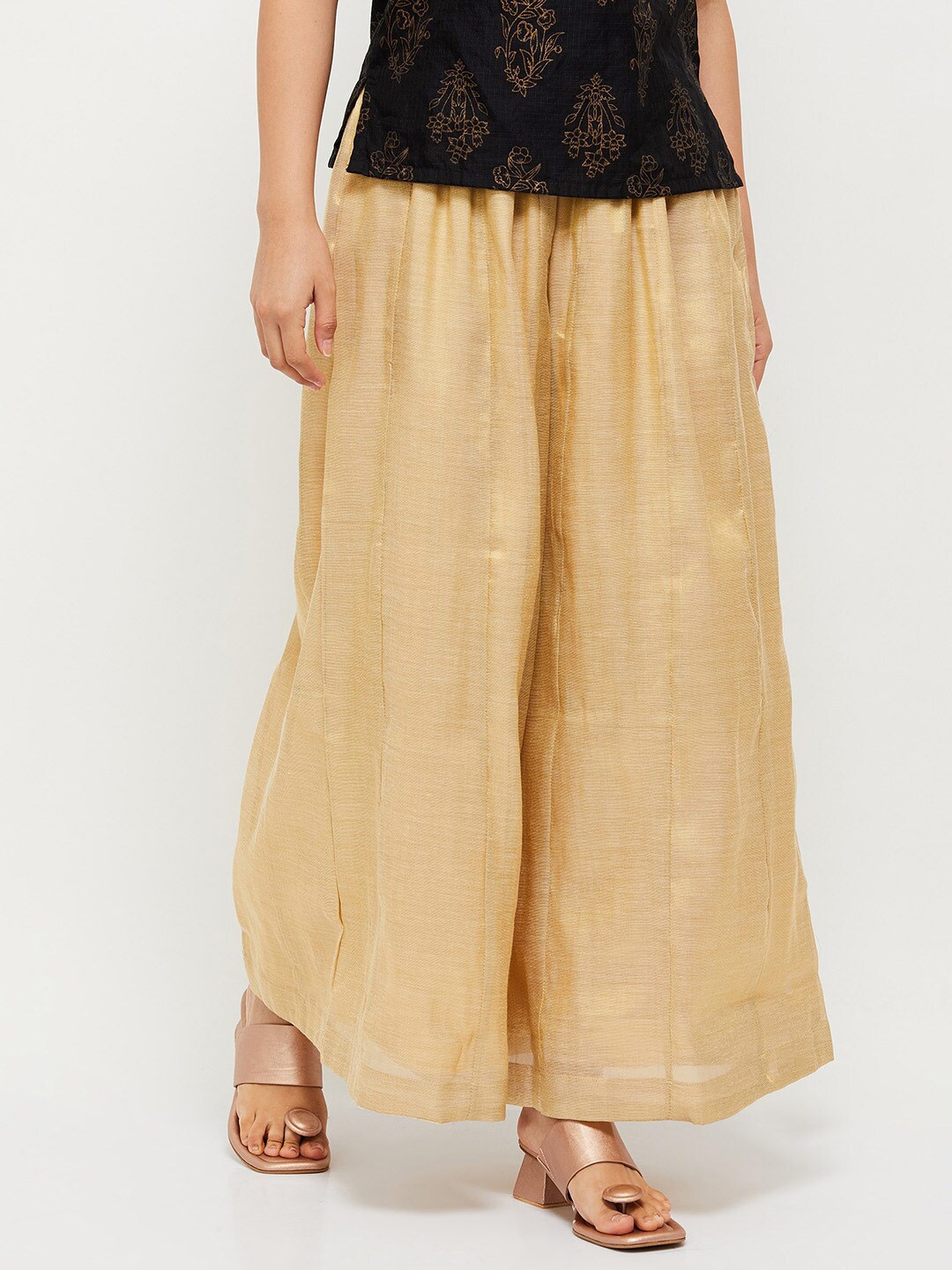

max Women Gold-Toned Chanderi Cotton Ethnic Palazzos