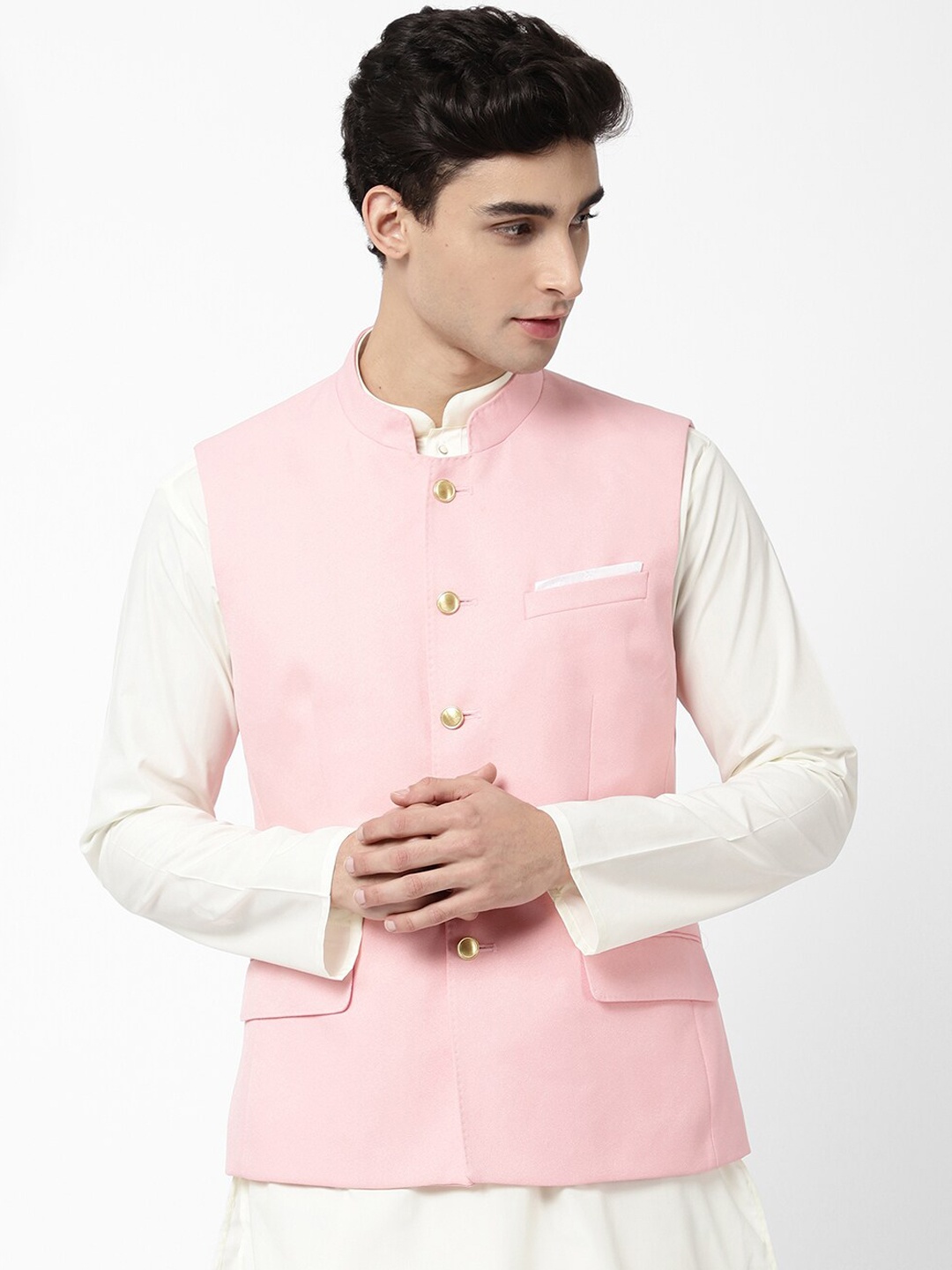 

AD By Arvind Men Pink Solid Nehru Jacket