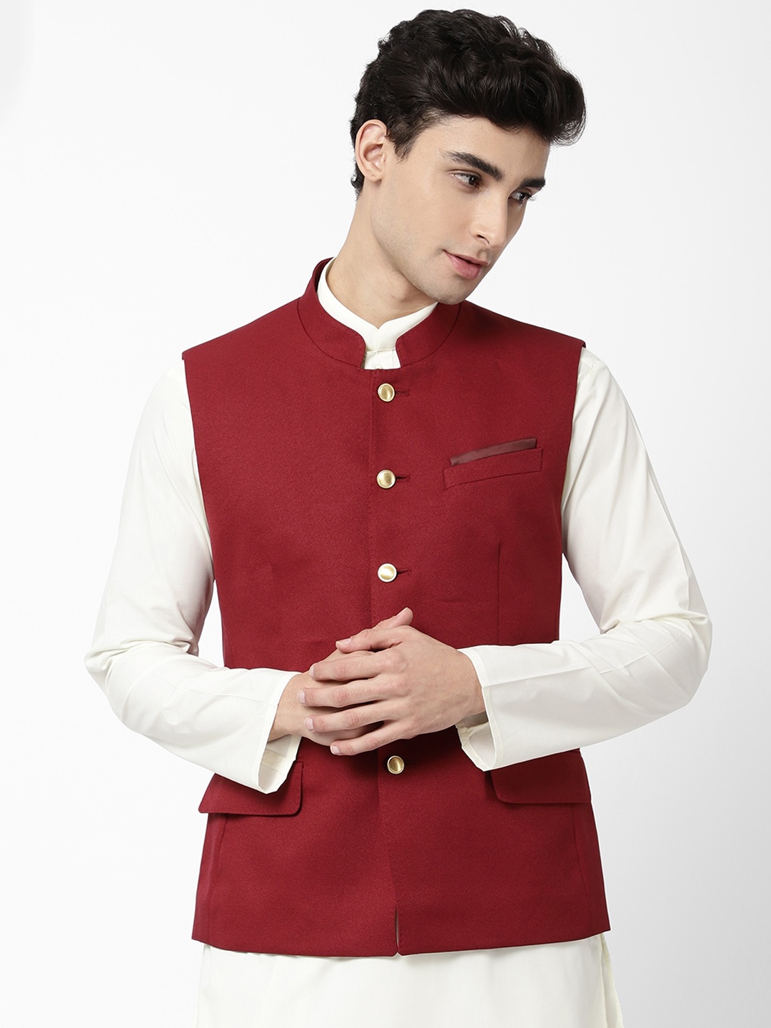 

AD By Arvind Men Maroon Solid Nehru Jacket