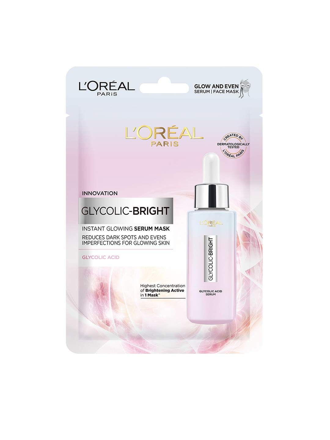 

LOreal Paris Glycolic Bright Glowing Serum Sheet Mask for Dark Spots & Glowing Skin - 22g, White