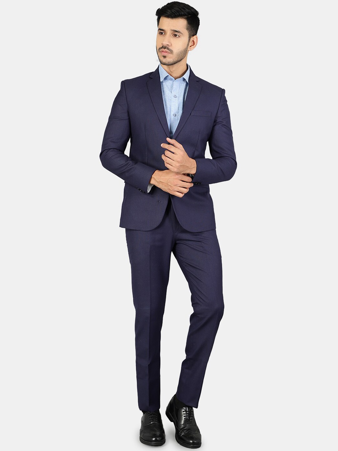 

Wintage Men Blue Solid Single-Breasted 3-Piece Suit