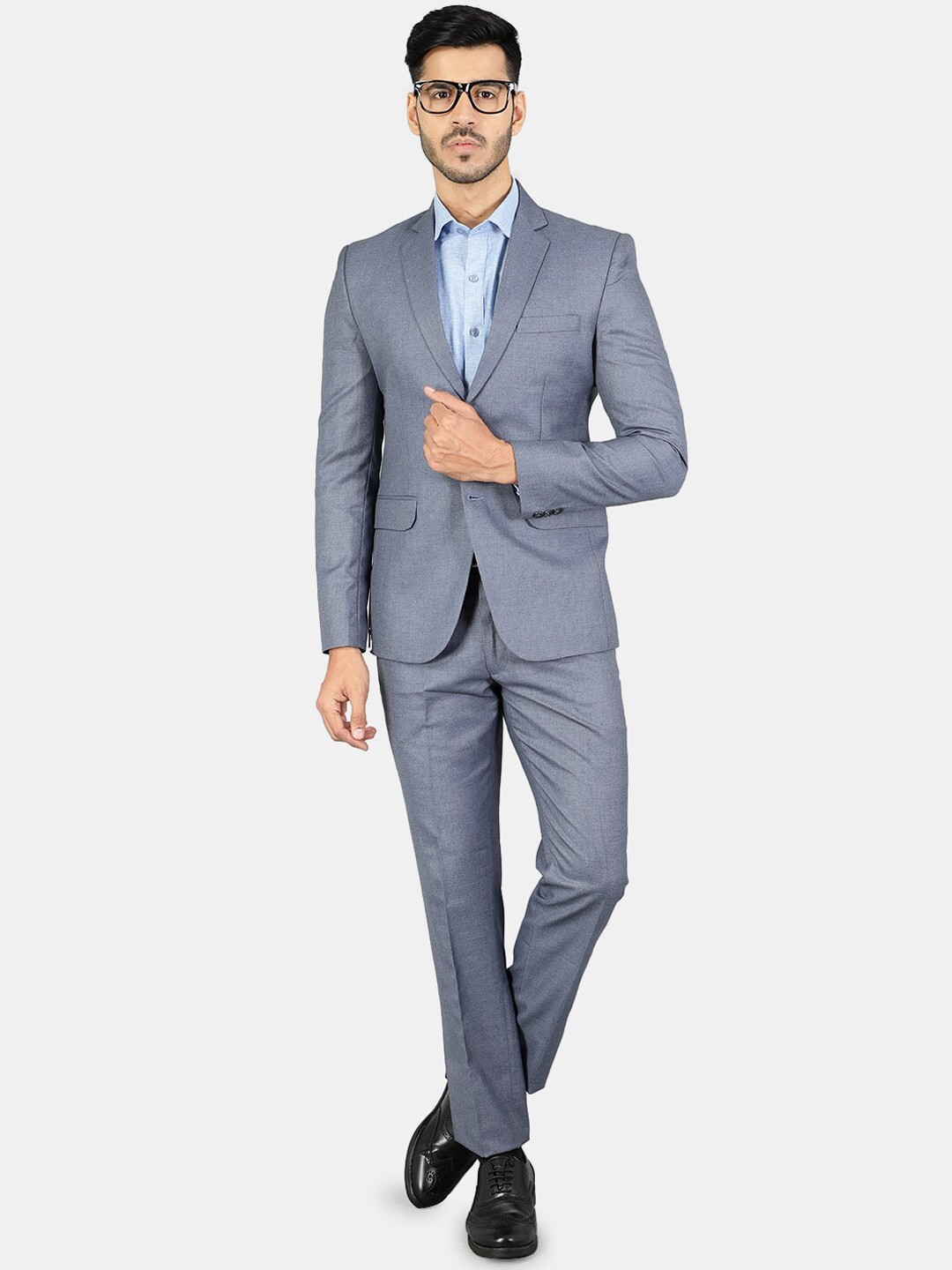 

Wintage Men Blue Solid Single-Breasted 3-Piece Suit