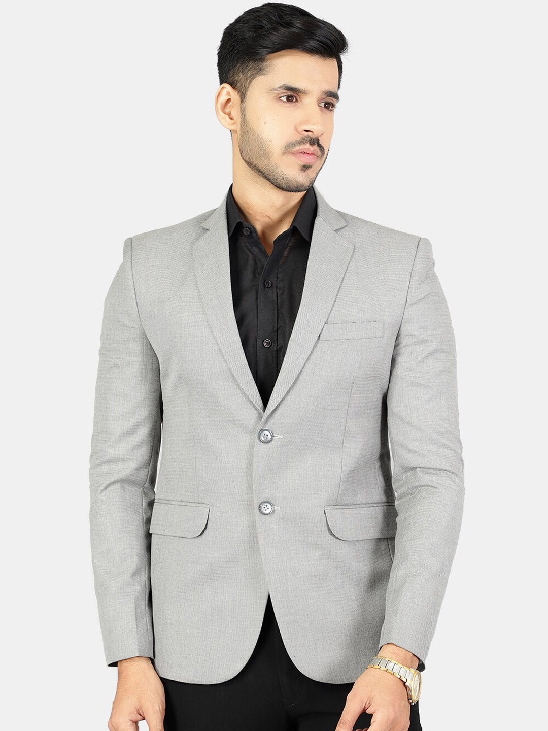 

Wintage Men Grey Solid Single-Breasted Blazers
