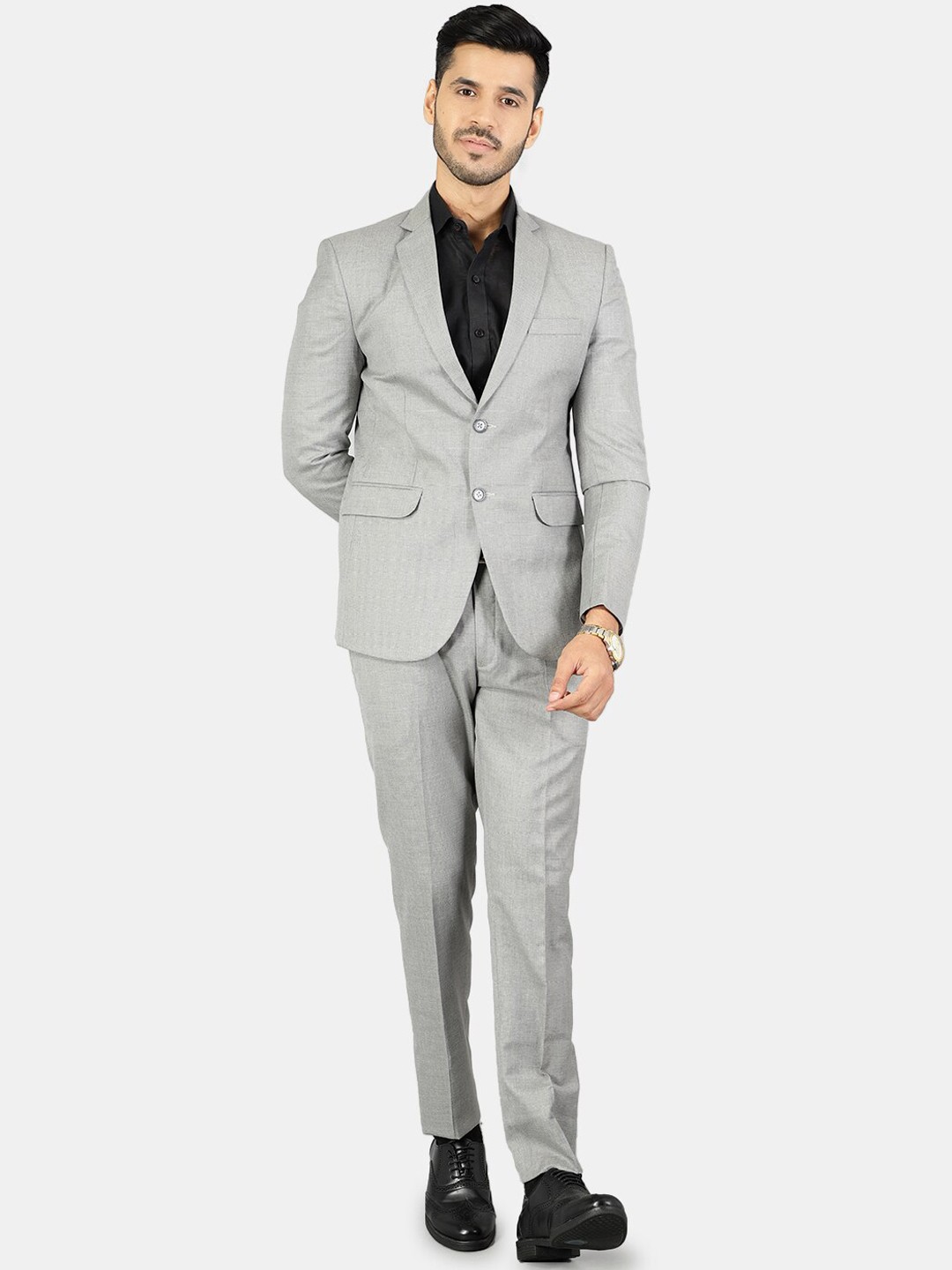 

Wintage Men Grey Solid Single-Breasted Two-Piece Formal Suits