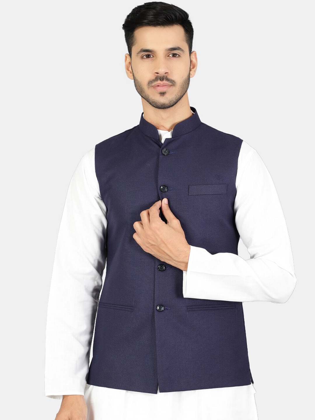 

Wintage Men Blue Solid Woven Nehru Jacket