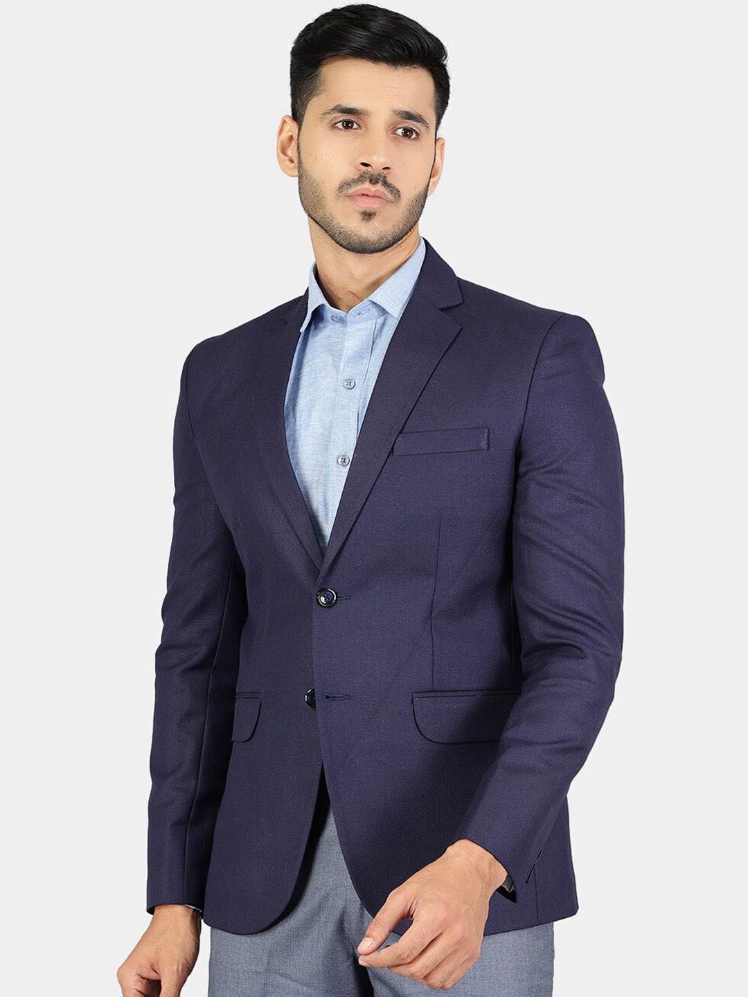 

Wintage Men Blue Solid Single-Breasted Formal Blazer