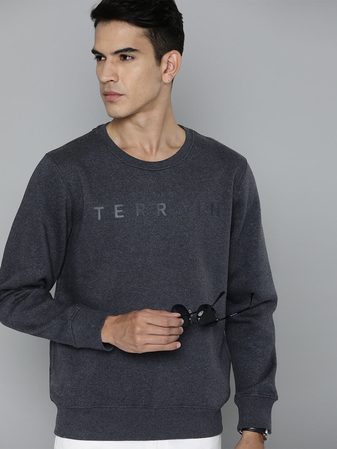 

Indian Terrain Men Brand Logo Printed Sweatshirt, Charcoal