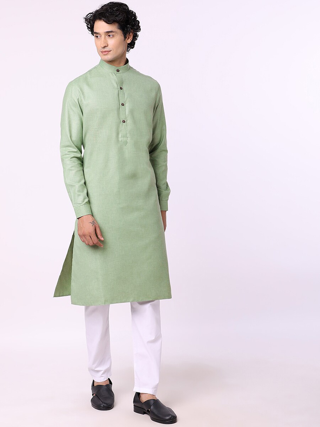 

Modi Kurta Men Plus Size Green Solid Kurta