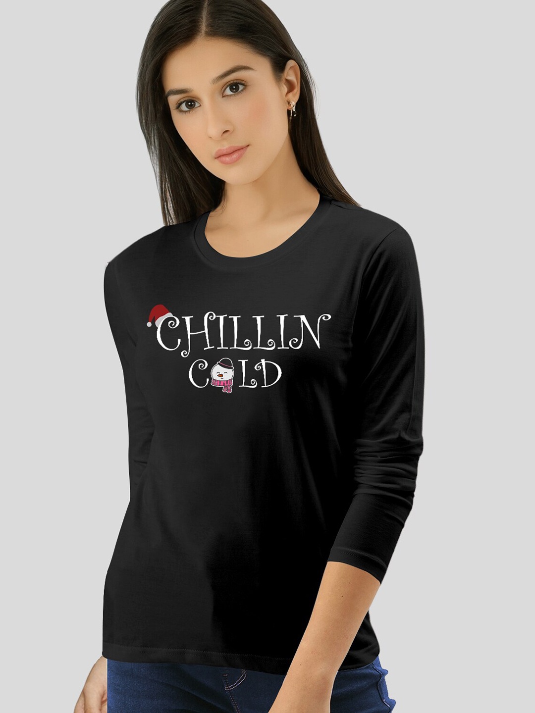 

Pootlu Women Black Cotton Typography Printed T-shirt