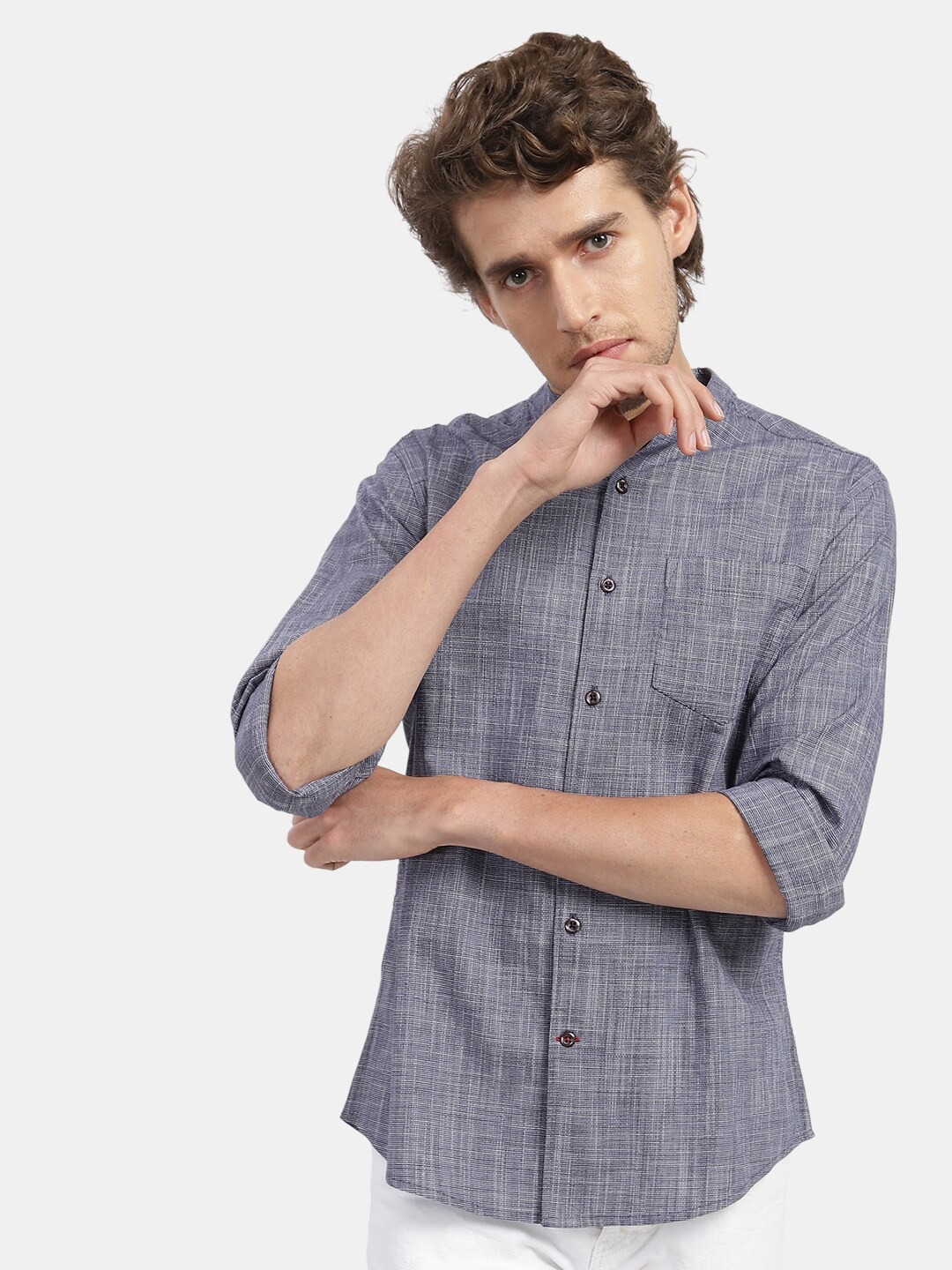 

VASTRADO Men Navy Blue Cotton Casual Shirt