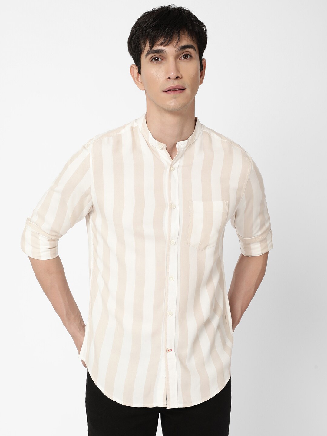 

VASTRADO Men Beige Striped Casual Shirt