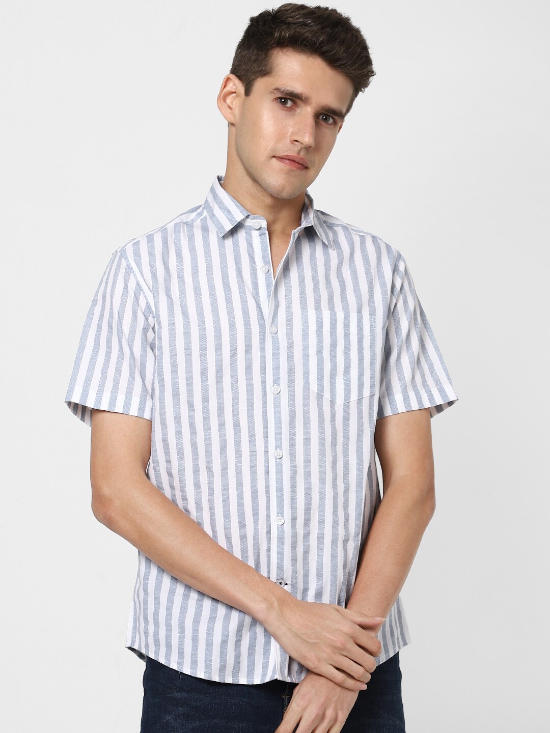 

VASTRADO Men Grey Striped Cotton Casual Shirt