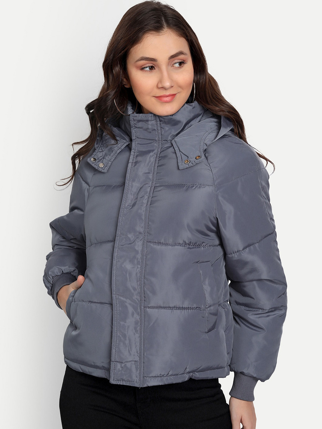 

iki chic Women Grey Windcheater Puffer Jacket