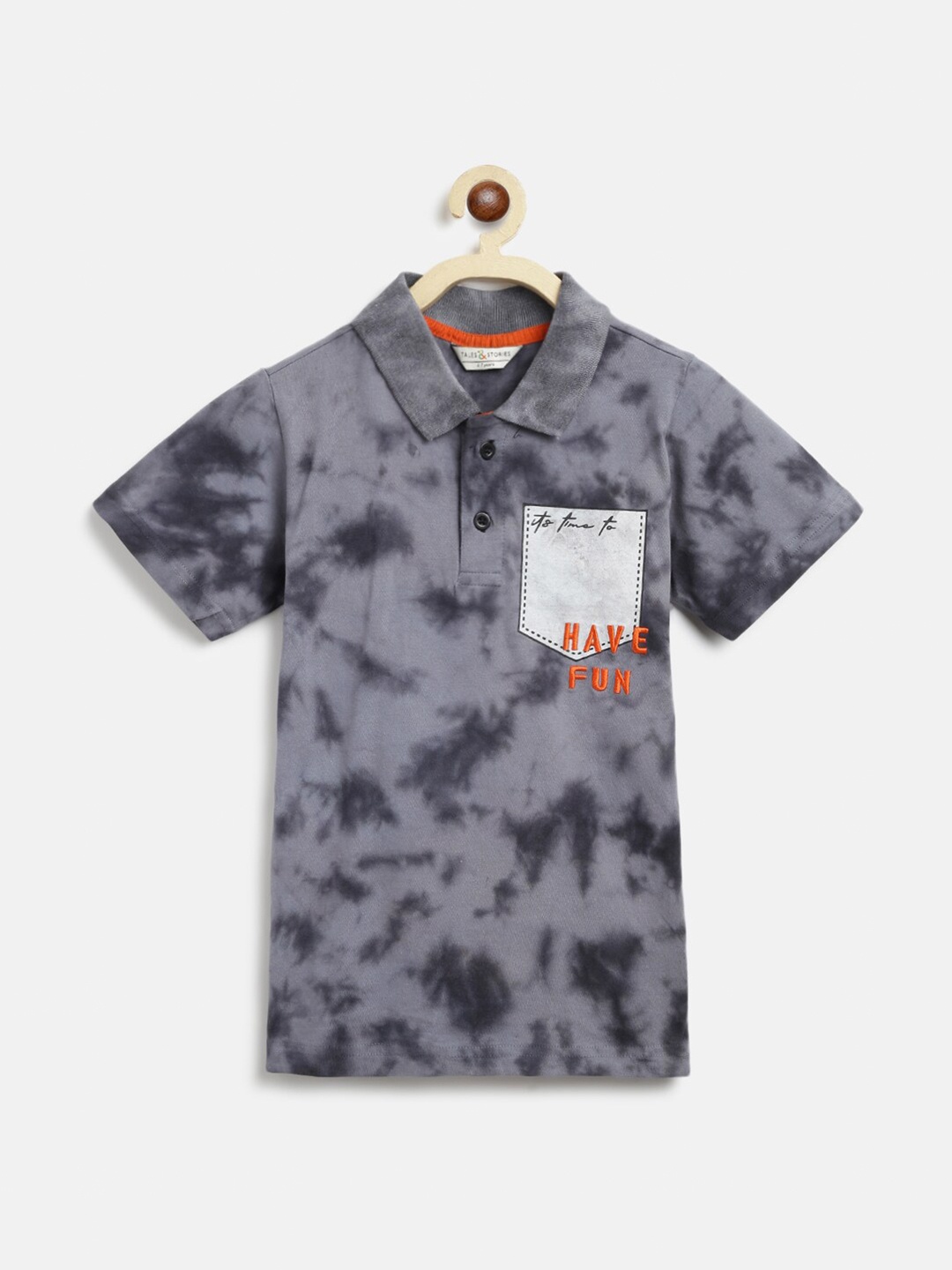 

TALES & STORIES Boys Grey Dyed Polo Collar T-shirt