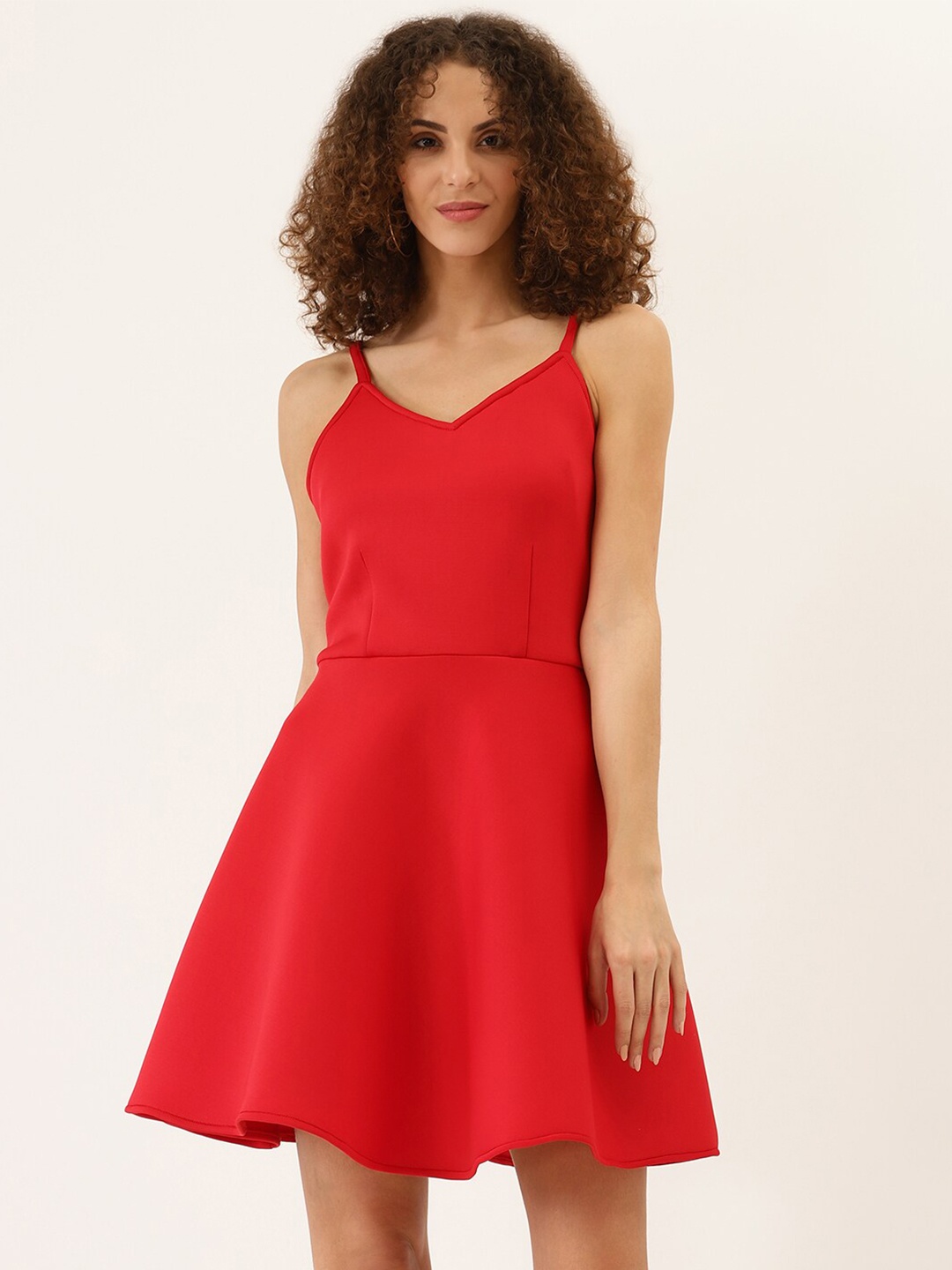 

DODO & MOA Women Red Solid Polyester A-Line Dress