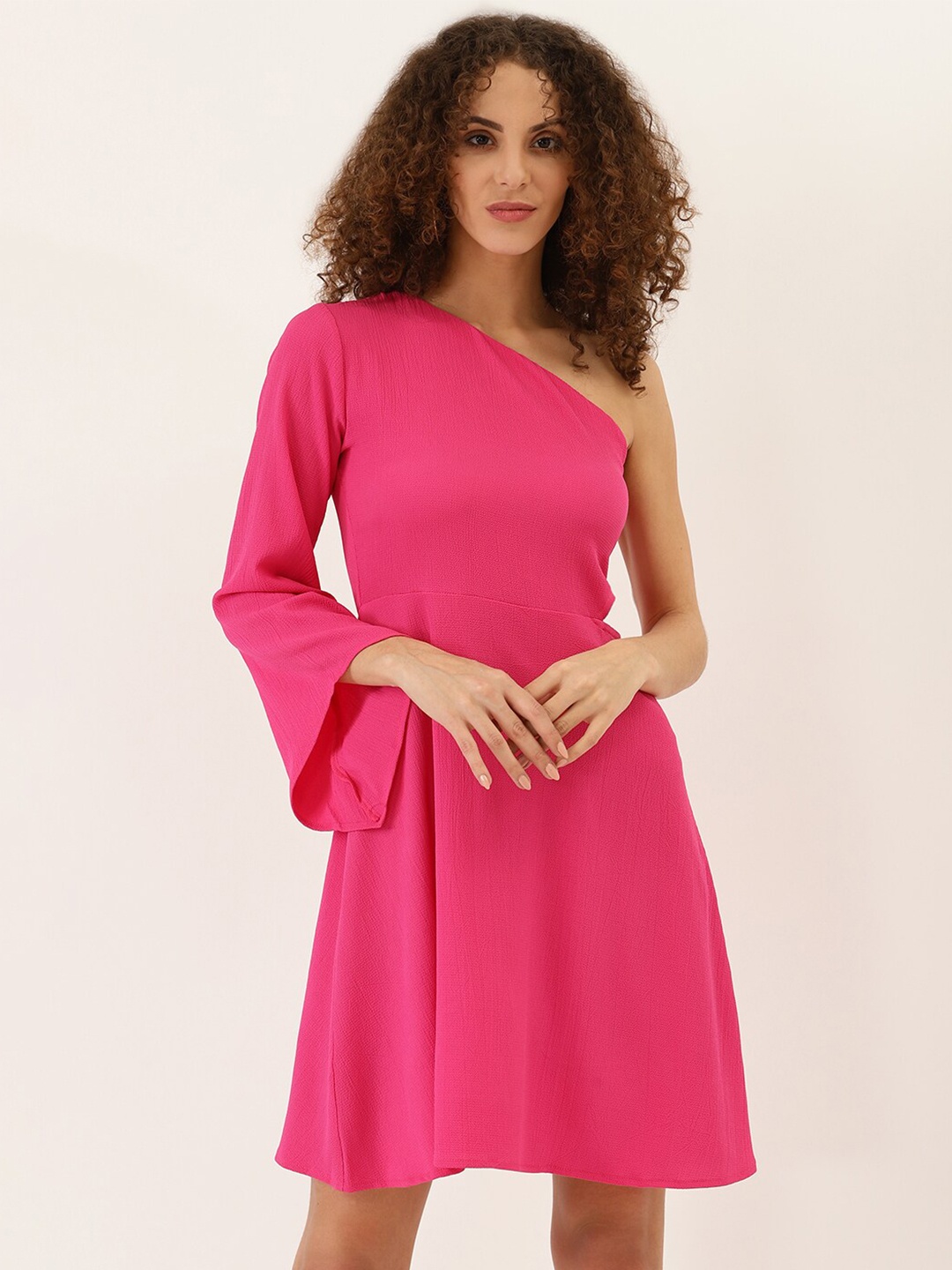 

DODO & MOA Women Pink Solid One Shoulder A-Line Dress