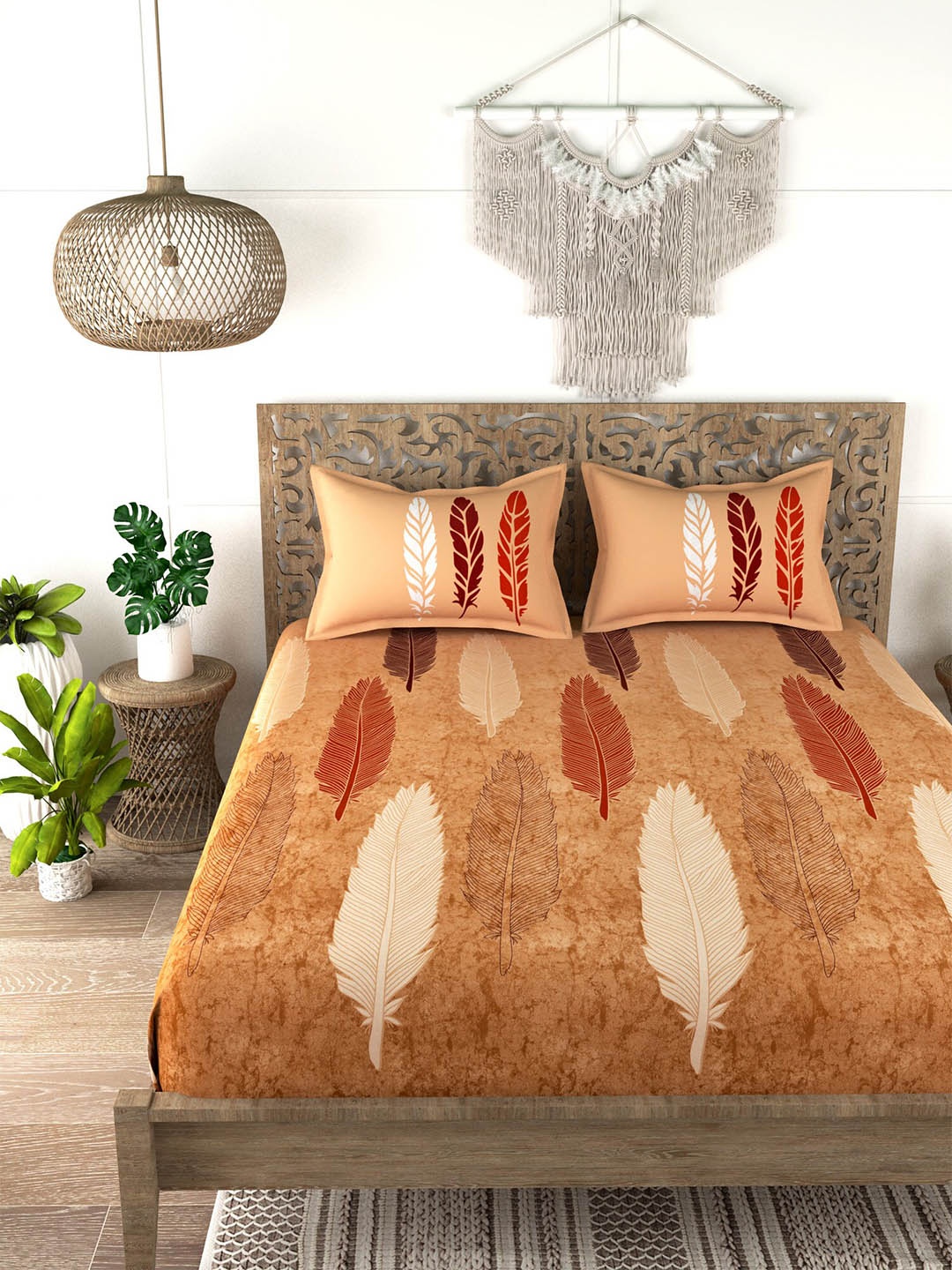 

EverHOME Brown & White Graphic 210 TC Cotton King Bedsheet with 2 Pillow Covers
