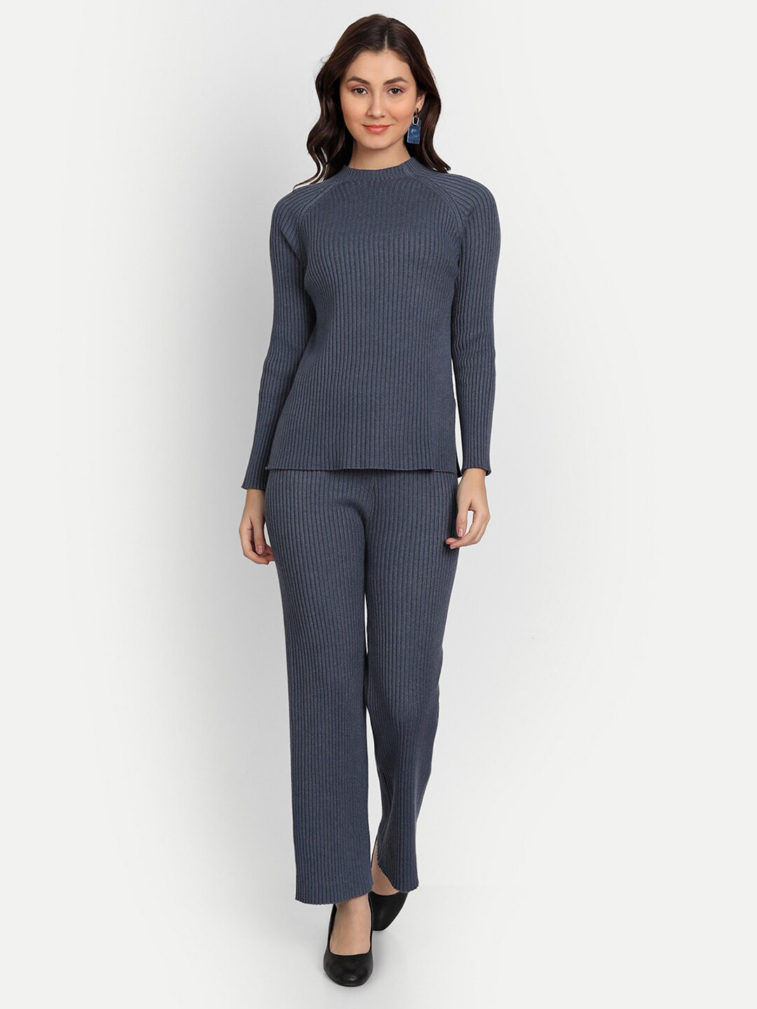

iki chic Woman Solid Knitted Co-ord Set, Blue