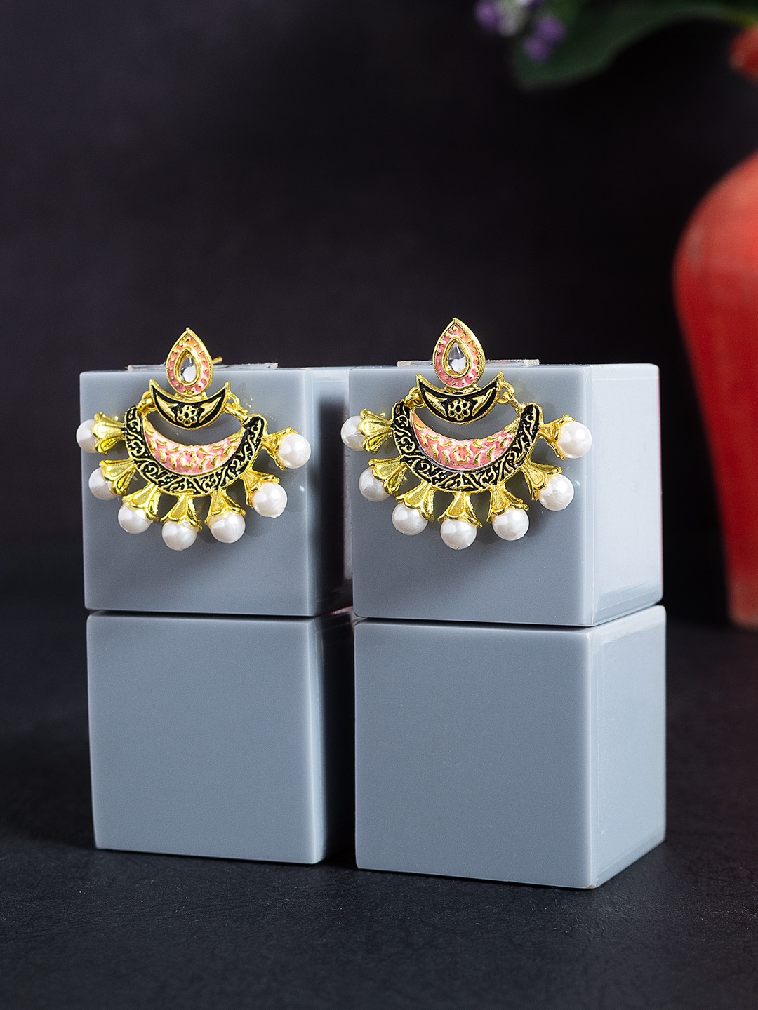 

Golden Peacock Multicoloured & Gold-Toned Crescent Shaped Earrings, Multi