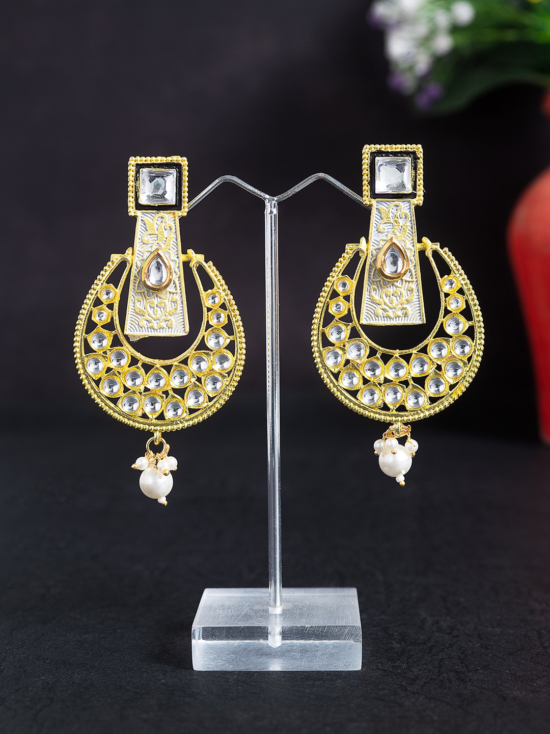 

Golden Peacock Gold-Toned Contemporary Drop Earrings