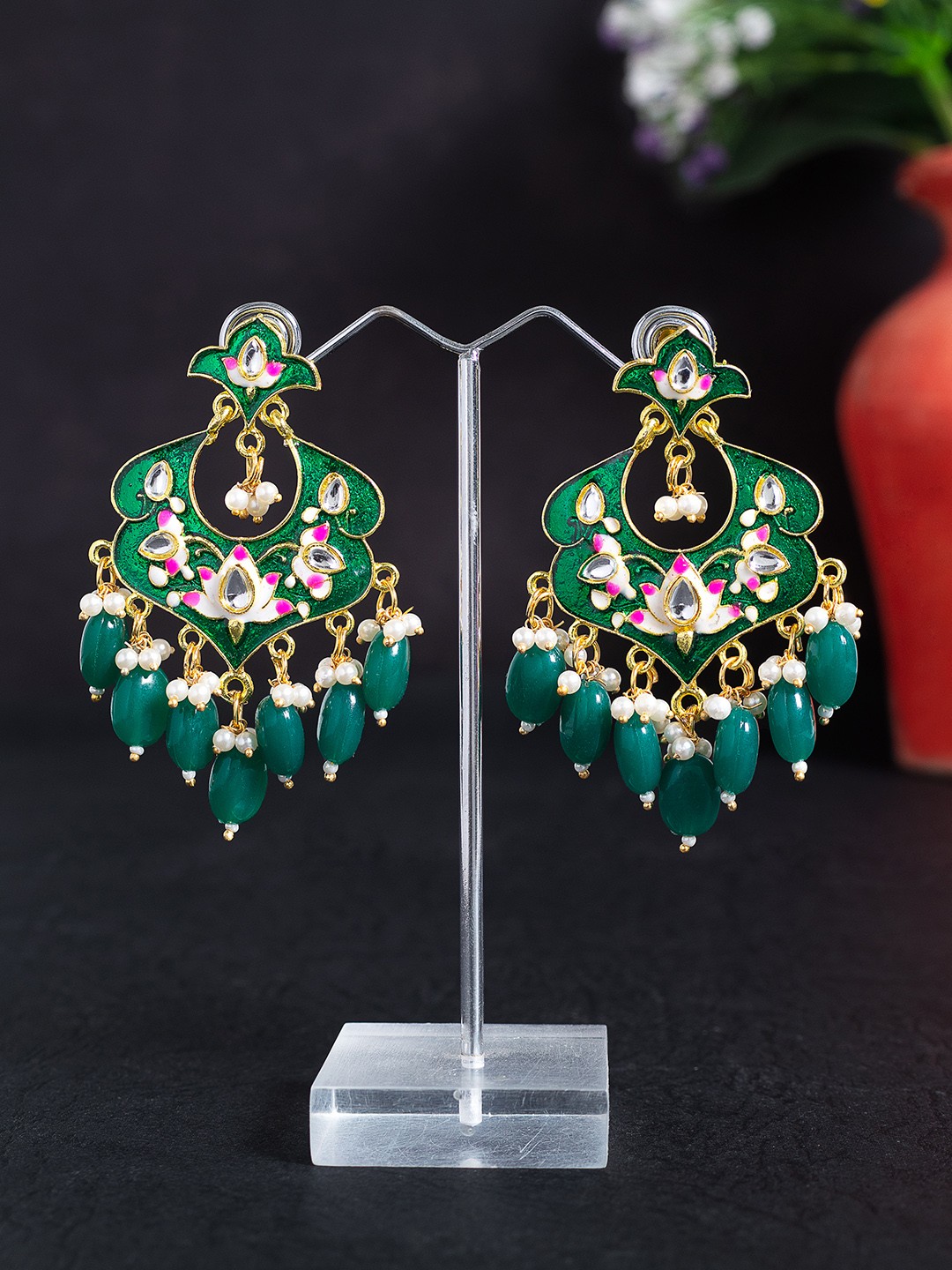 

Golden Peacock Green & Gold-Toned Classic Drop Earrings