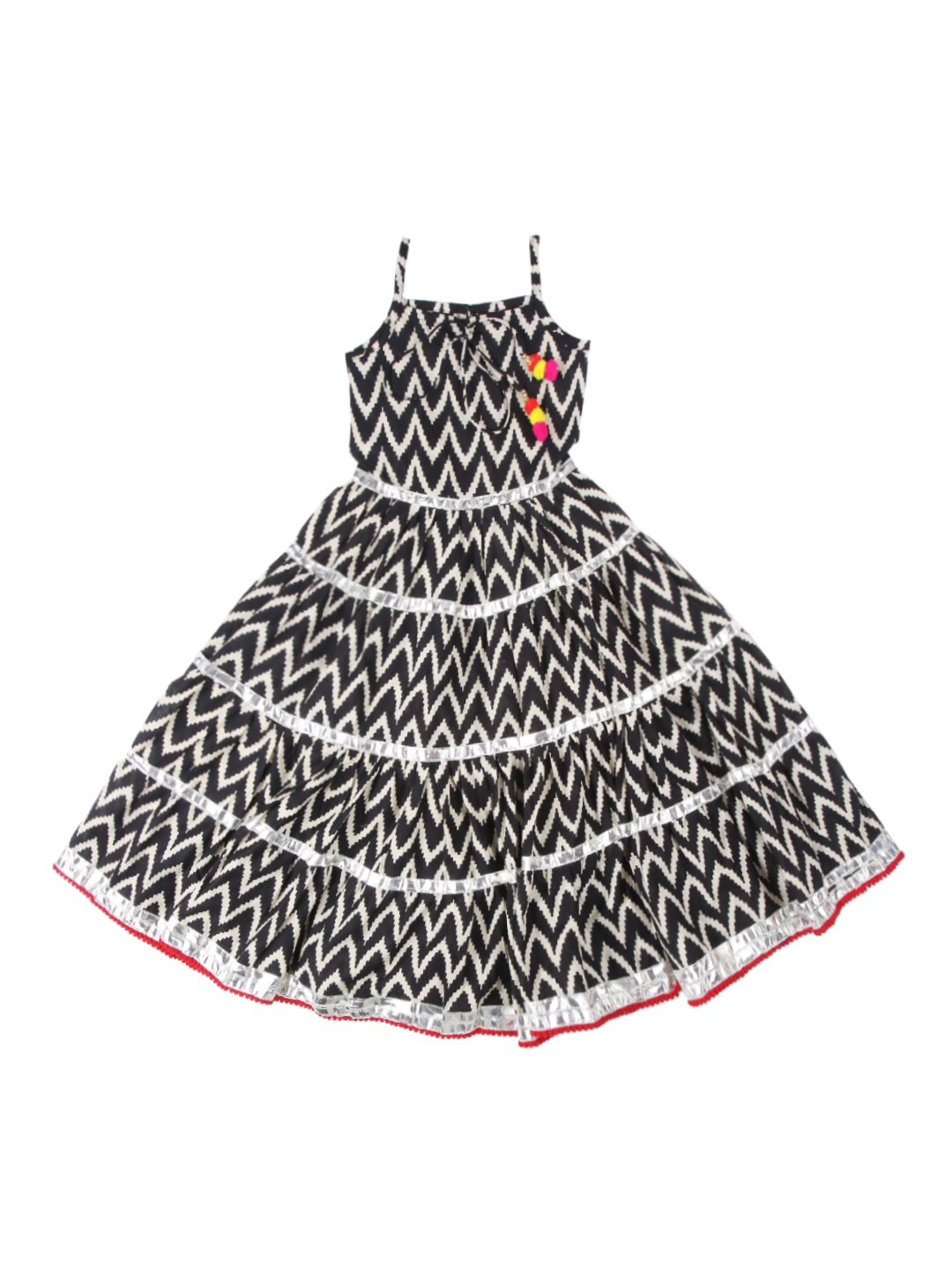 

Twisha Girls Black & Beige Printed Tiered A-Line Dress