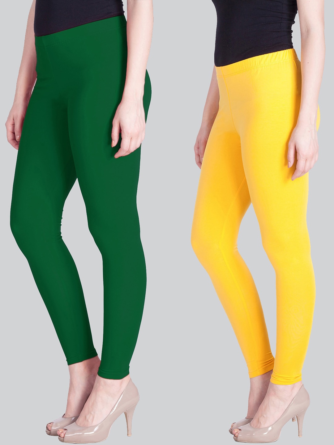 

LYRA Women Pack Of 2 Green & Yellow Ankle Length Leggings