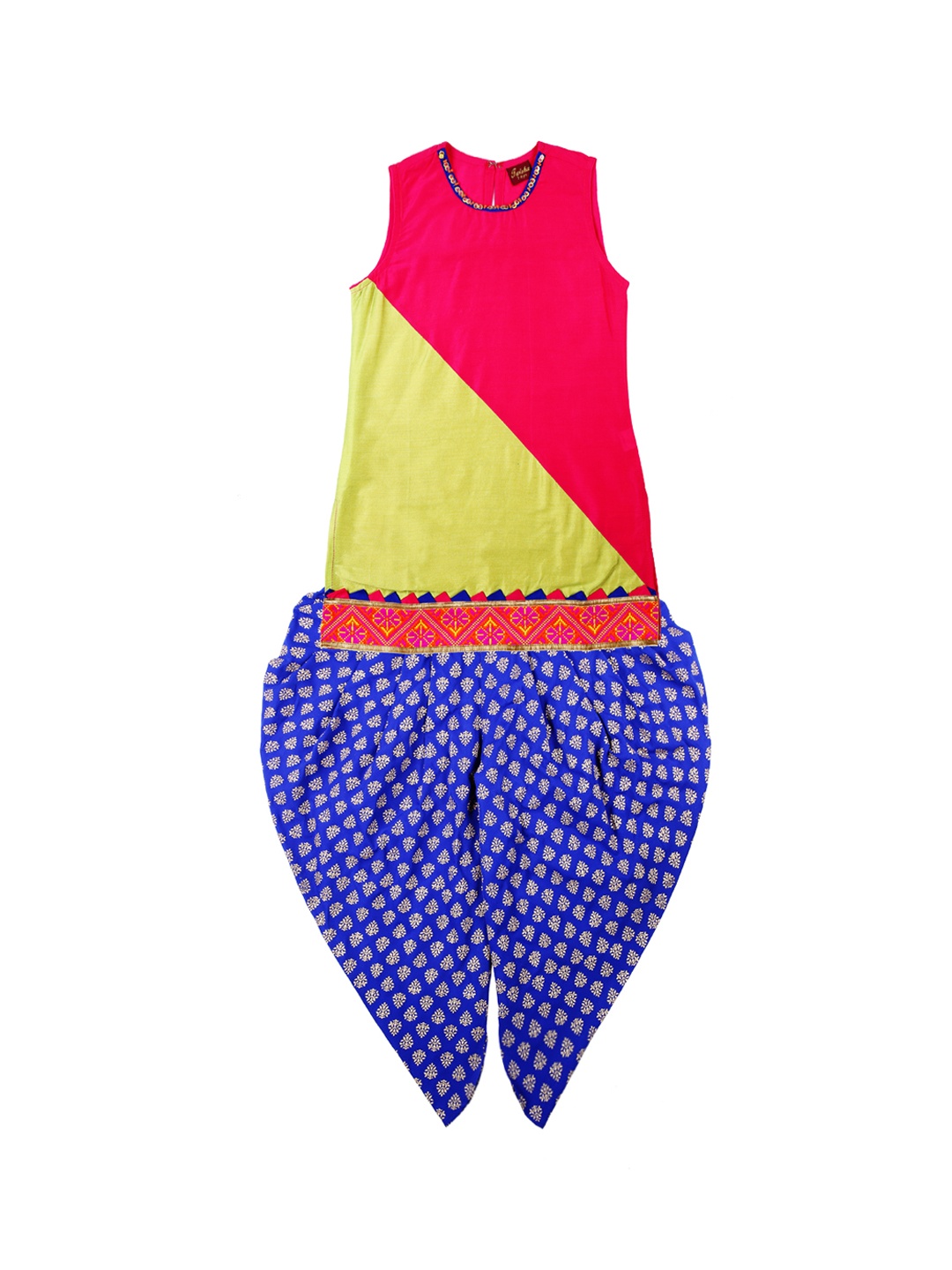 

Twisha Girls Green & Blue Embroidered Kurta with Dhoti Pants
