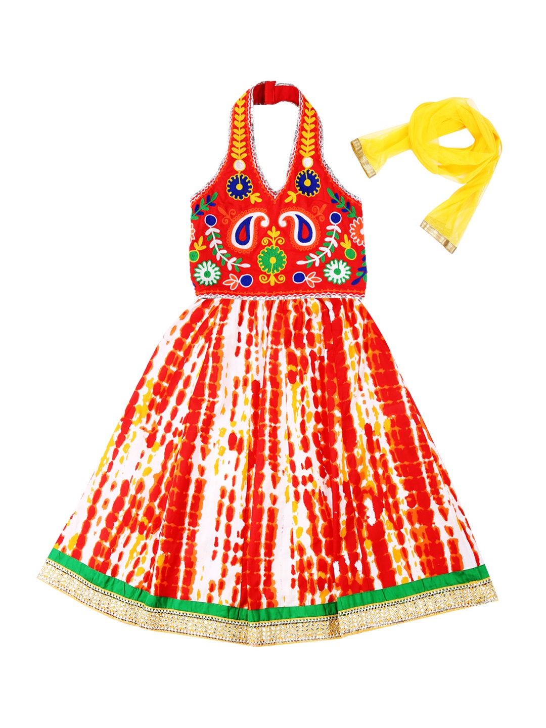 

Twisha Girls Orange & White Lehenga Choli with Dupatta