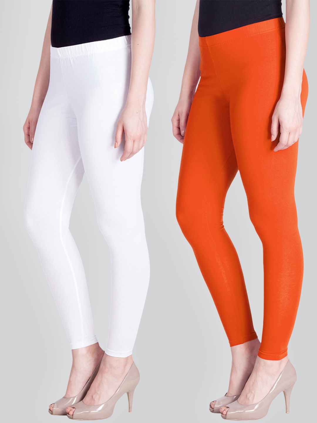 

LYRA Women Pack Of 2 Solid Ankle Length Leggings, Orange