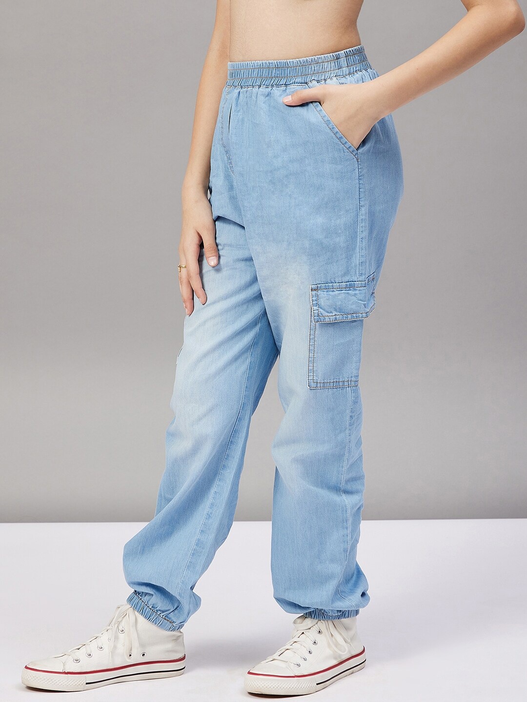 

Stylo Bug Girls Blue Pure Cotton High-Rise Joggers