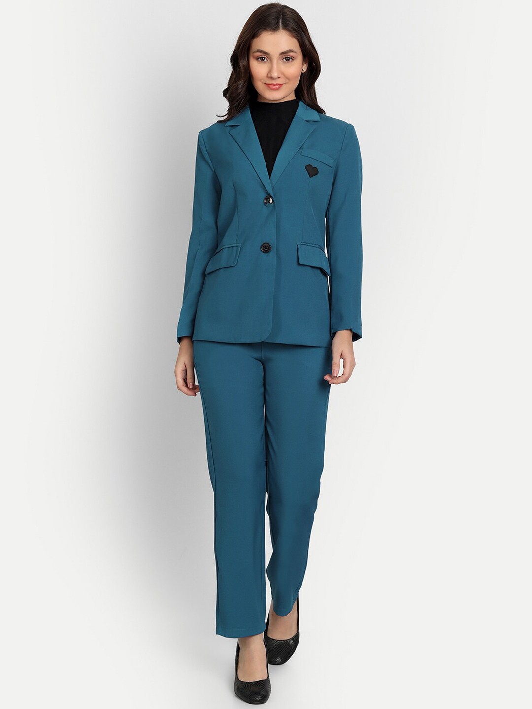 

iki chic Women Blue Solid Single-Breasted Two-Piece Suit