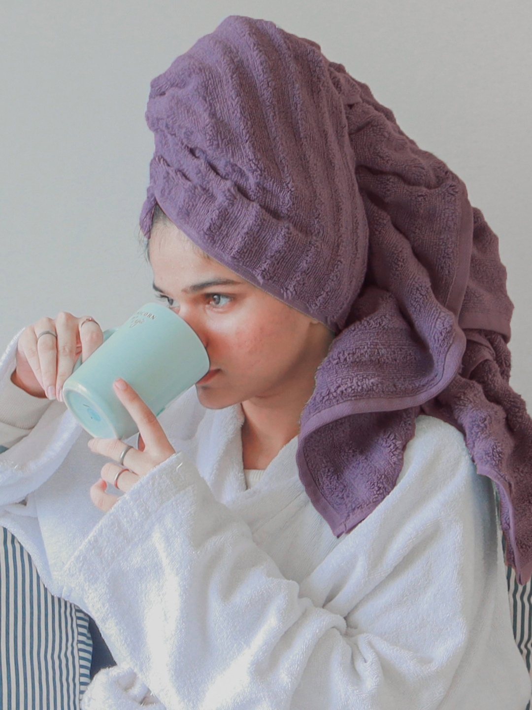 

haus & kinder Set Of 2 Solid 520 GSM Pure Cotton Bath Towel, Purple